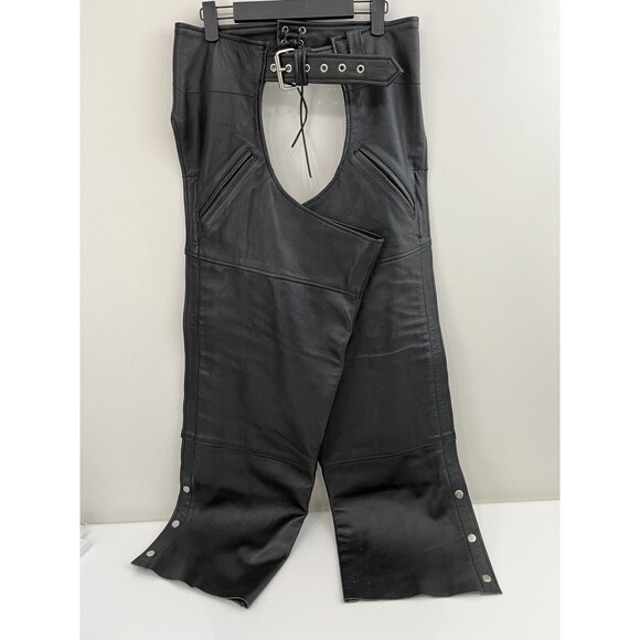 First Manufacturing Co Rally Riding Chaps FMC Black leather Biker Adj waist 2X - Picture 1 of 12